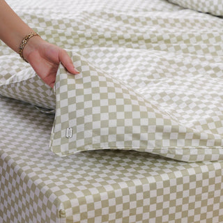 Ackly Bamboo - Sage Green Checkerboard Duvet Cover - LOOMSHIRE - 3