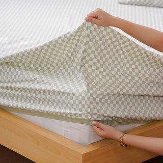 Ackly Bamboo - Sage Green Checkerboard Fitted Sheet - LOOMSHIRE - 2