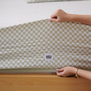 Ackly Bamboo - Sage Green Checkerboard Fitted Sheet - LOOMSHIRE - 3