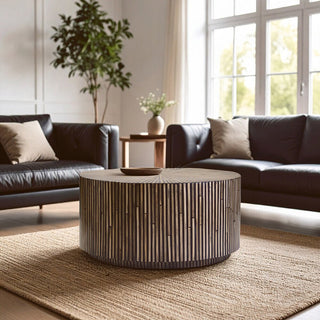 Bambusa Bamboo Inlay Round Coffee Table - LOOMSHIRE - 2