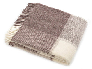 Block Check Pure New Wool Throw - Brown/Beige/Cream - LOOMSHIRE - 1