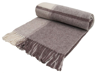 Block Check Pure New Wool Throw - Brown/Beige/Cream - LOOMSHIRE - 6