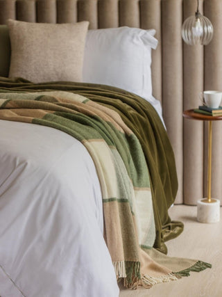 Block Check Pure New Wool Throw - Olive - LOOMSHIRE - 3