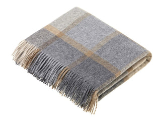 Block Windowpane Lambswool Throw - Beige/Grey - LOOMSHIRE - 1