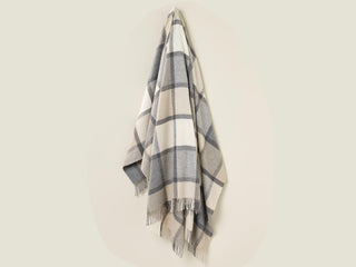 Block Windowpane Lambswool Throw - White/Grey - LOOMSHIRE - 2