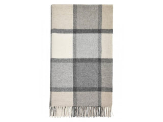 Block Windowpane Lambswool Throw - White/Grey - LOOMSHIRE - 3