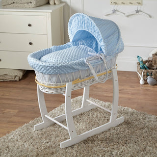 Blue Dimple White Wicker Baby Moses Basket With Stand - LOOMSHIRE - 1