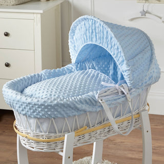 Blue Dimple White Wicker Baby Moses Basket With Stand - LOOMSHIRE - 6