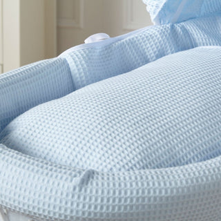 Blue Waffle White Wicker Baby Moses Basket With Stand - LOOMSHIRE - 7