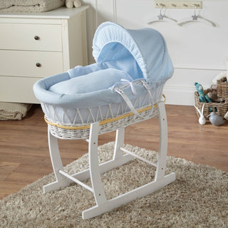 Blue Waffle White Wicker Baby Moses Basket With Stand - LOOMSHIRE - 1