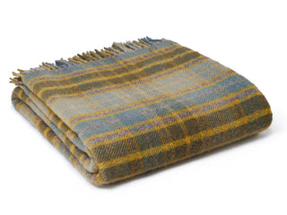 Cottage Check Pure New Wool Throw - Mustard - LOOMSHIRE - 1