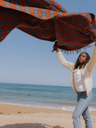 Dartmouth Shetland Pure New Wool Throw - Navy/Brick - LOOMSHIRE - 2