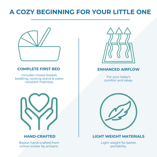 Grey Waffle Grey Wicker Baby Moses Basket With Stand - LOOMSHIRE - 3