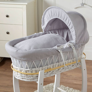 Grey Waffle White Wicker Baby Moses Basket With Stand - LOOMSHIRE - 7