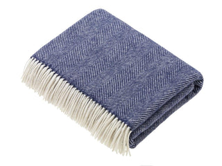 Herringbone Merino Lambswool Throw - Navy - LOOMSHIRE - 1