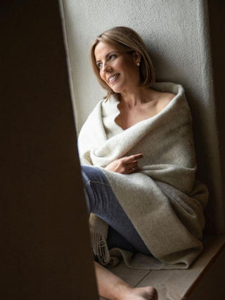 Herringbone Natural Undyed Pure Wool Throw - Ecru - LOOMSHIRE - 3