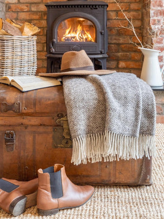 Herringbone Natural Undyed Pure Wool Throw - Pale Grey - LOOMSHIRE - 2