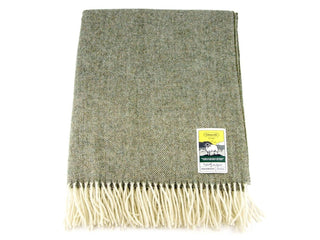 Herringbone Pure New Wool Blanket - Green - LOOMSHIRE - 1