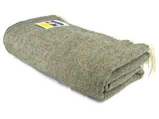 Herringbone Pure New Wool Blanket - Green - LOOMSHIRE - 2
