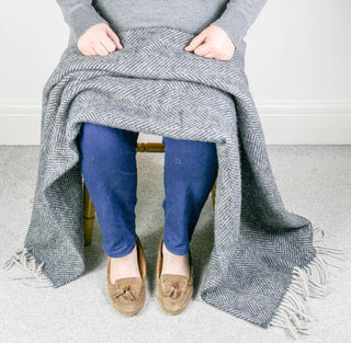 Herringbone Pure New Wool Throw - Charcoal/Silver - LOOMSHIRE - 6