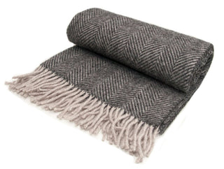 Herringbone Pure New Wool Throw - Charcoal/Silver - LOOMSHIRE - 5