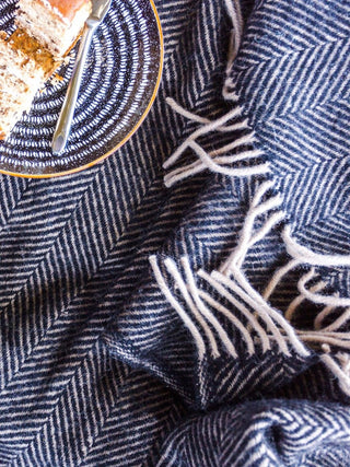 Herringbone Pure New Wool Throw - Charcoal/Silver - LOOMSHIRE - 2