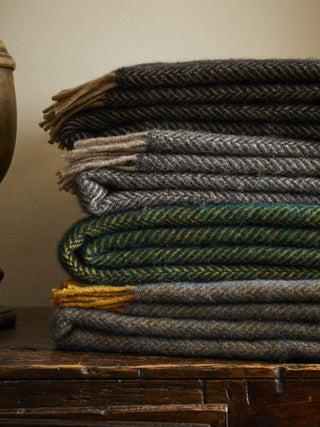 Herringbone Pure New Wool Throw - Charcoal/Silver - LOOMSHIRE - 4