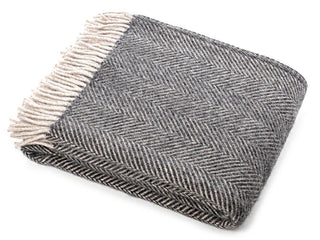 Herringbone Pure New Wool Throw - Charcoal/Silver - LOOMSHIRE - 1