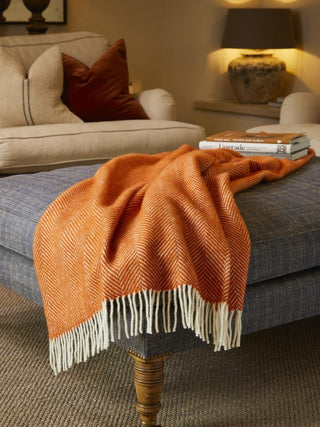 Herringbone Pure New Wool Throw - Cinnamon - LOOMSHIRE - 2