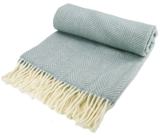 Herringbone Pure New Wool Throw - Duck Egg - LOOMSHIRE - 5