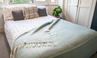 Herringbone Pure New Wool Throw - Duck Egg - LOOMSHIRE - 3