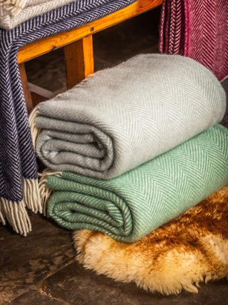 Herringbone Pure New Wool Throw - Duck Egg - LOOMSHIRE - 4