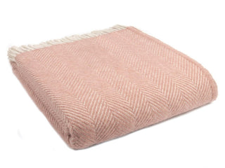 Herringbone Pure New Wool Throw - Dusky Pink/Pearl - LOOMSHIRE - 1