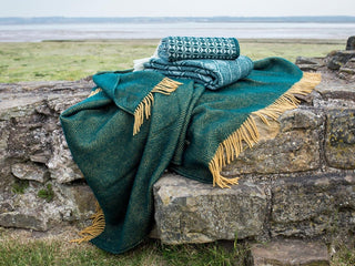 Herringbone Pure New Wool Throw - Emerald/Mustard - LOOMSHIRE - 6