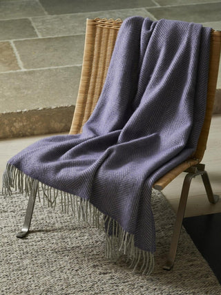 Herringbone Pure New Wool Throw - Lavender/Silver - LOOMSHIRE - 2