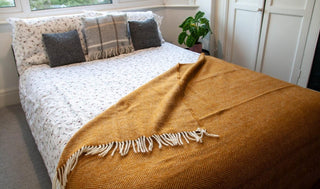 Herringbone Pure New Wool Throw - Mustard - LOOMSHIRE - 3