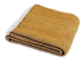 Herringbone Pure New Wool Throw - Mustard - LOOMSHIRE - 1