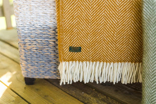 Herringbone Pure New Wool Throw - Mustard - LOOMSHIRE - 4