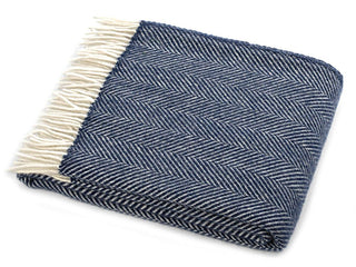 Herringbone Pure New Wool Throw - Navy - LOOMSHIRE - 1