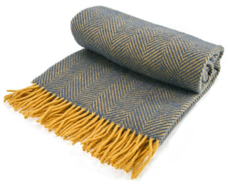 Herringbone Pure New Wool Throw - Navy/Mustard - LOOMSHIRE - 6