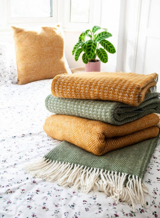 Herringbone Pure New Wool Throw - Olive - LOOMSHIRE - 7