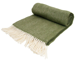 Herringbone Pure New Wool Throw - Olive - LOOMSHIRE - 6
