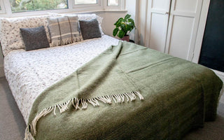 Herringbone Pure New Wool Throw - Olive - LOOMSHIRE - 2