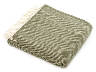 Herringbone Pure New Wool Throw - Olive - LOOMSHIRE - 1