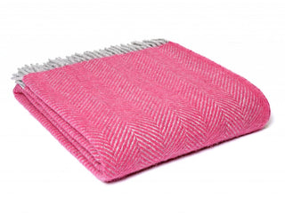Herringbone Pure New Wool Throw - Pink & Silver - LOOMSHIRE - 1