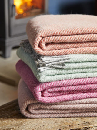 Herringbone Pure New Wool Throw - Pink & Silver - LOOMSHIRE - 3