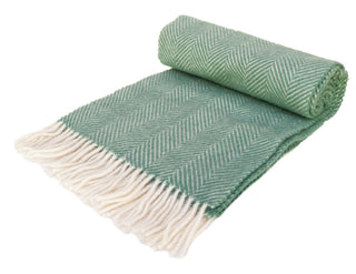 Herringbone Pure New Wool Throw - Sea Green - LOOMSHIRE - 7