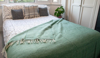 Herringbone Pure New Wool Throw - Sea Green - LOOMSHIRE - 6