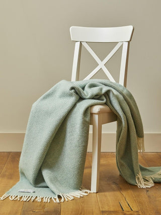 Herringbone Pure New Wool Throw - Sea Green - LOOMSHIRE - 3
