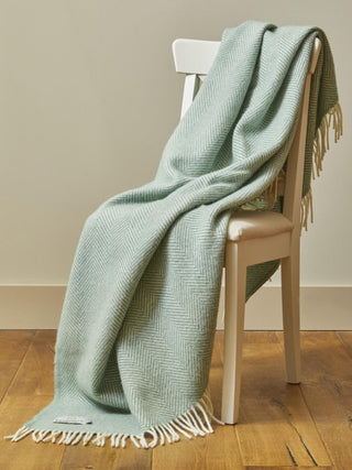 Herringbone Pure New Wool Throw - Sea Green - LOOMSHIRE - 2